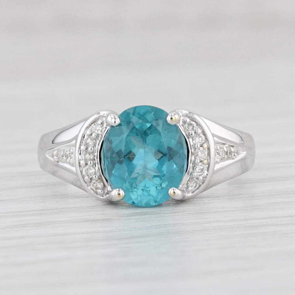 Light Gray 2.17ctw Oval Blue Apatite Diamond Ring 14k White Gold Size 7