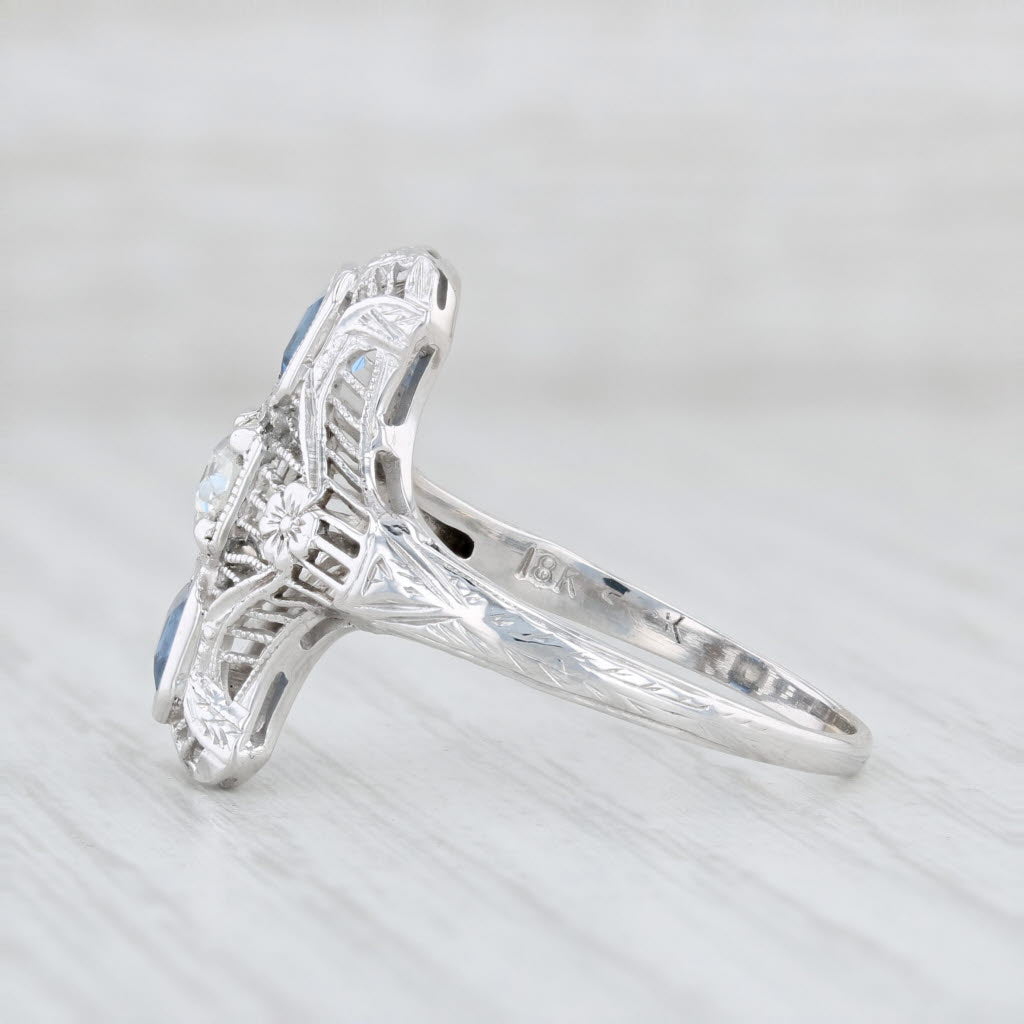 Light Gray Art Deco 1.07ctw Synthetic Blue Sapphire Diamond Ring 18k White Gold Size 8.5