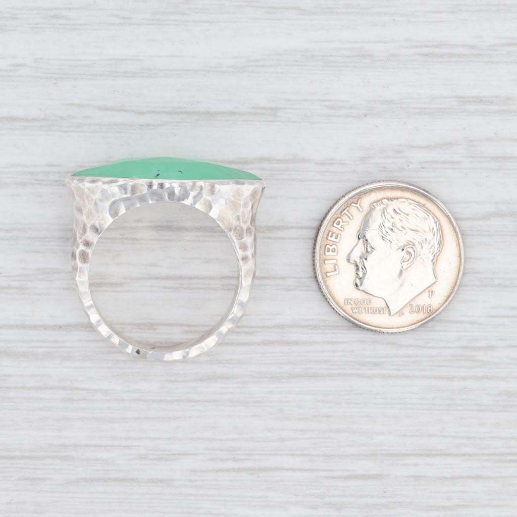 Light Gray New Nina Nguyen Green Chrysoprase Ring Mekong Sterling Silver Hammered Size 6.75