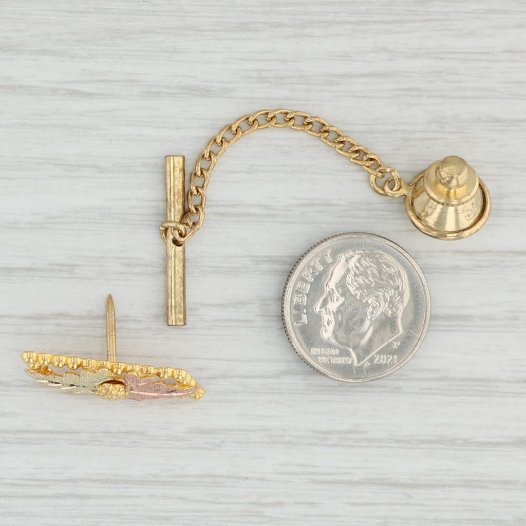 Light Gray Landstroms Black Hills Gold Leaf Tie Tac Pin 10k Yellow Rose Green Gold