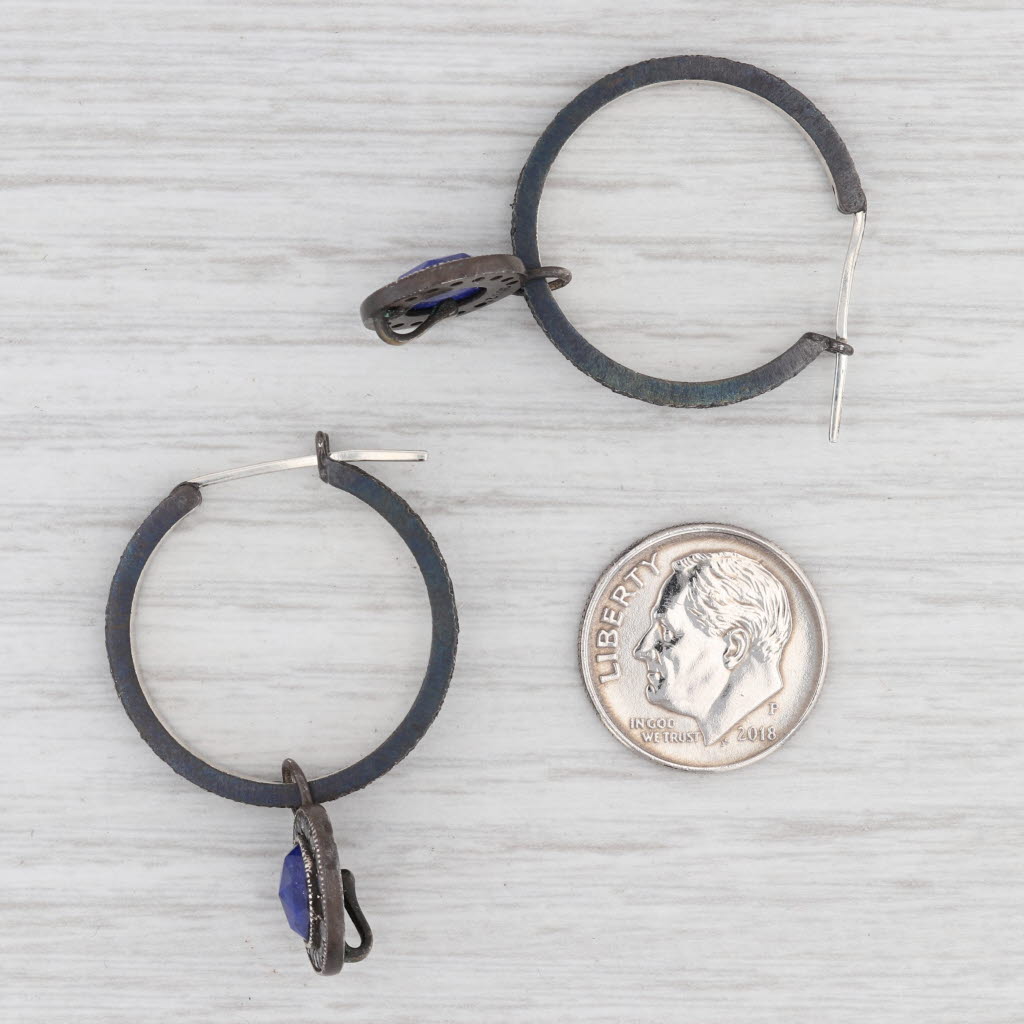 Light Gray New Nina Nguyen Hoop Earrings Sterling Silver Lapis Lazuli Moonstone Charms