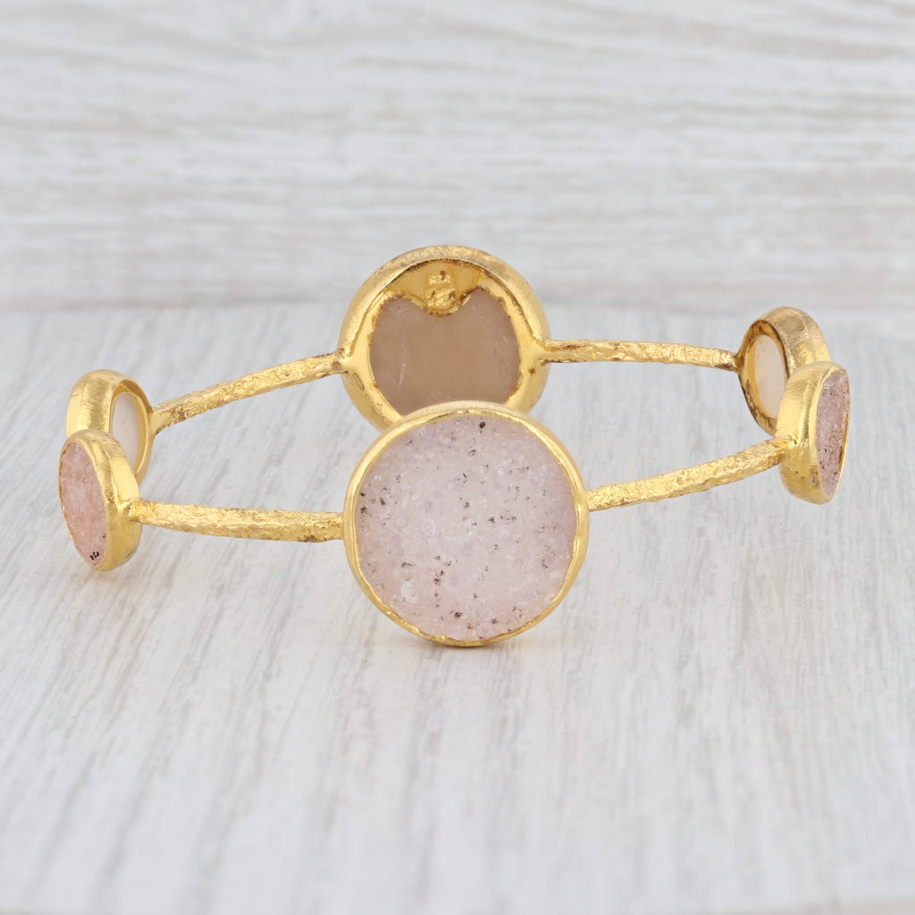 Light Gray New Nina Nguyen Bangle Bracelet Druzy Quartz 8" 22k Gold Vermeil Sterling Silver