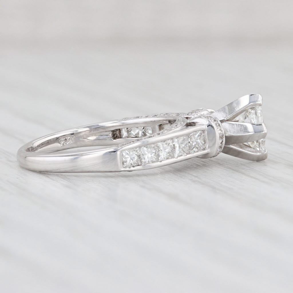 Light Gray 1.12ctw Princess Diamond Engagement Ring 14k White Gold Size 5 Diamond Bridge