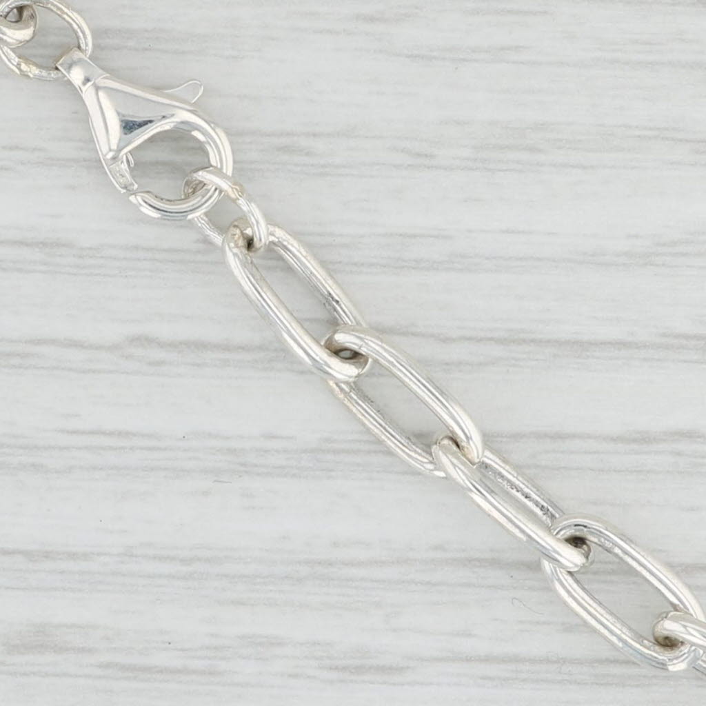 Light Gray 17.25" Elongated Cable Chain Necklace Sterling Silver Lobster Clasp 5.7mm