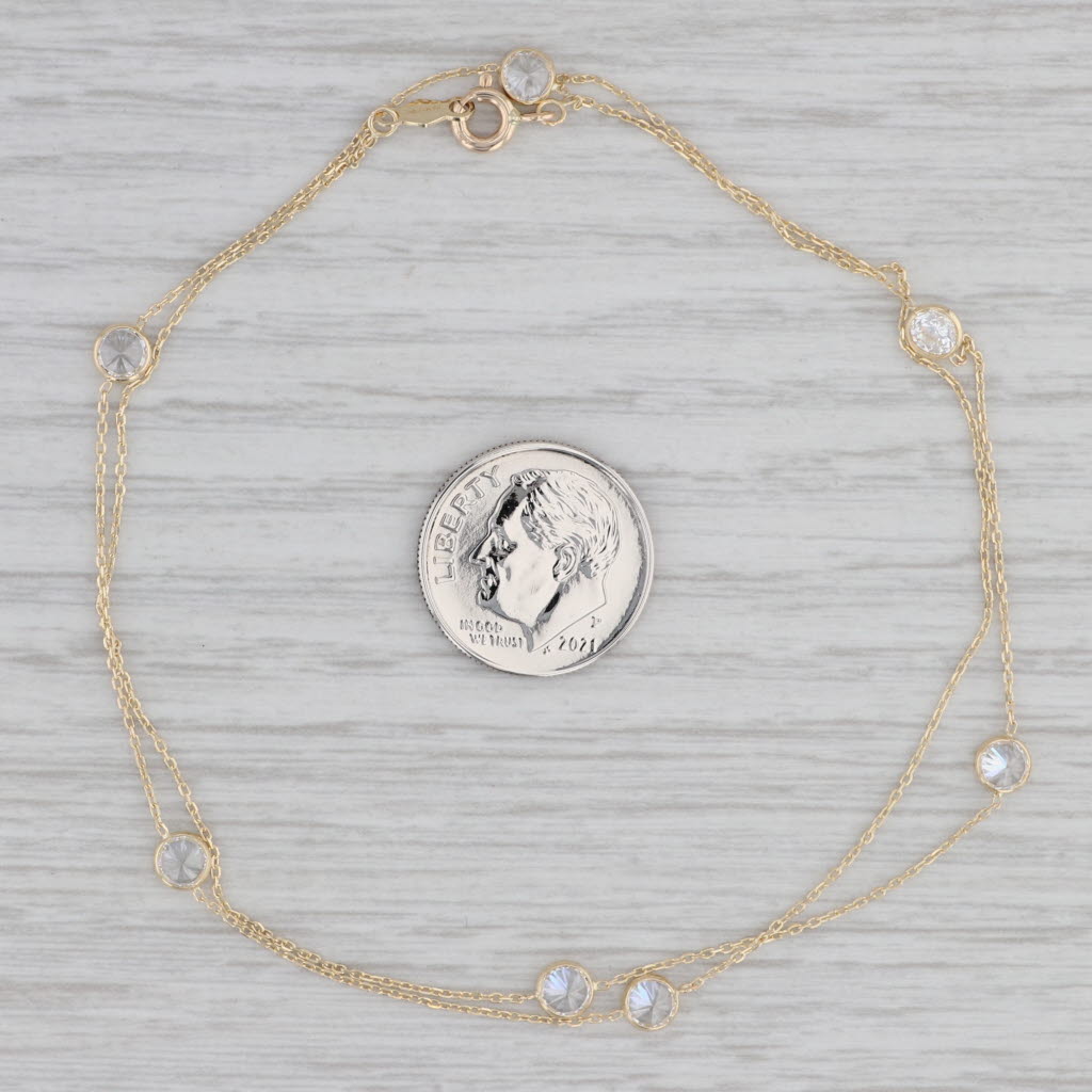 Gray New Cubic Zirconia Station Necklace 10k Yellow Gold 17.75" Cable Chain