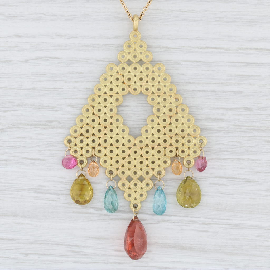 Light Gray Mallary Marks Tibetan Lace Gemstone Statement Pendant Necklace 18k Gold 17.5"