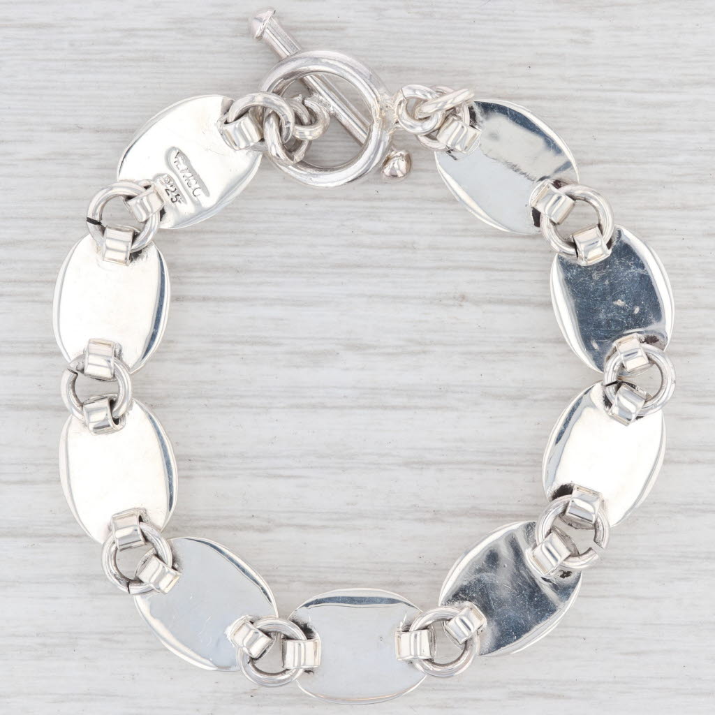 Light Gray New Black Resin Link Bracelet Sterling Silver 7.5” 12.3mm Toggle Clasp