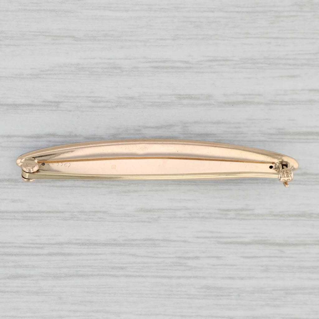 Light Gray Vintage Pearl Purple Enamel Bar Brooch 14k Rose Yellow Gold Pin