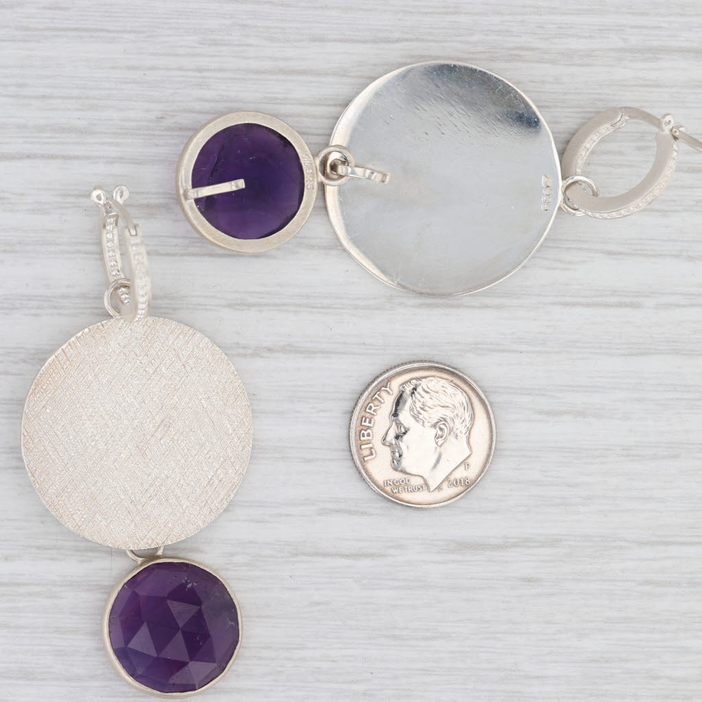 Light Gray New Nina Nguyen Hoop Charm Drops Earrings Sterling Silver Amethyst Statement