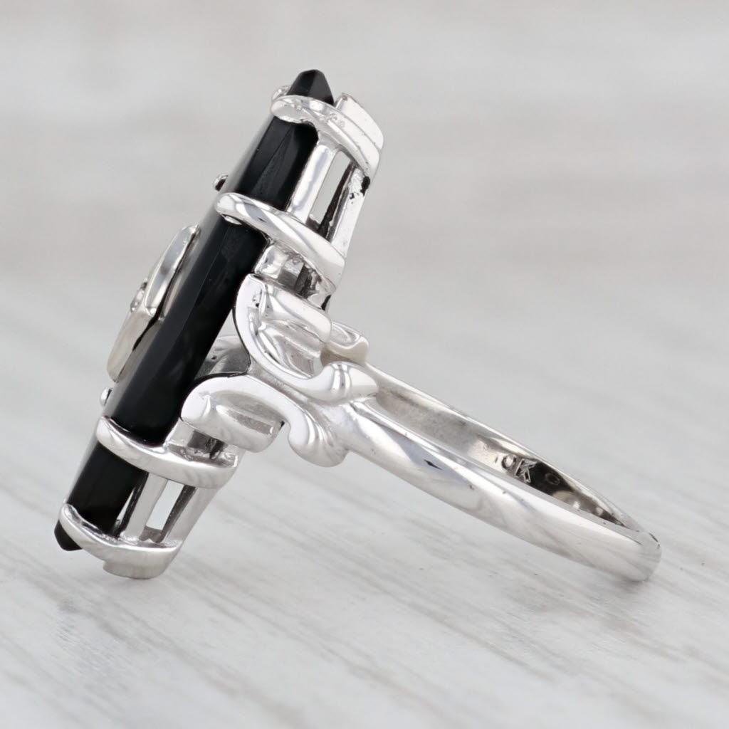Light Gray Vintage Onyx Diamond Ring 10k White Gold Signet Size 5.5
