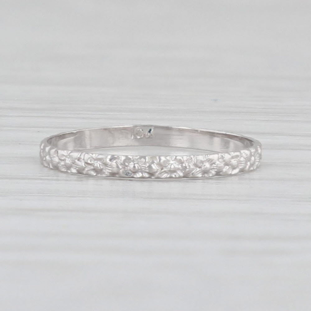 Light Gray Antique Baby Ring 10k White Gold Small Size Keepsake Floral Engraved