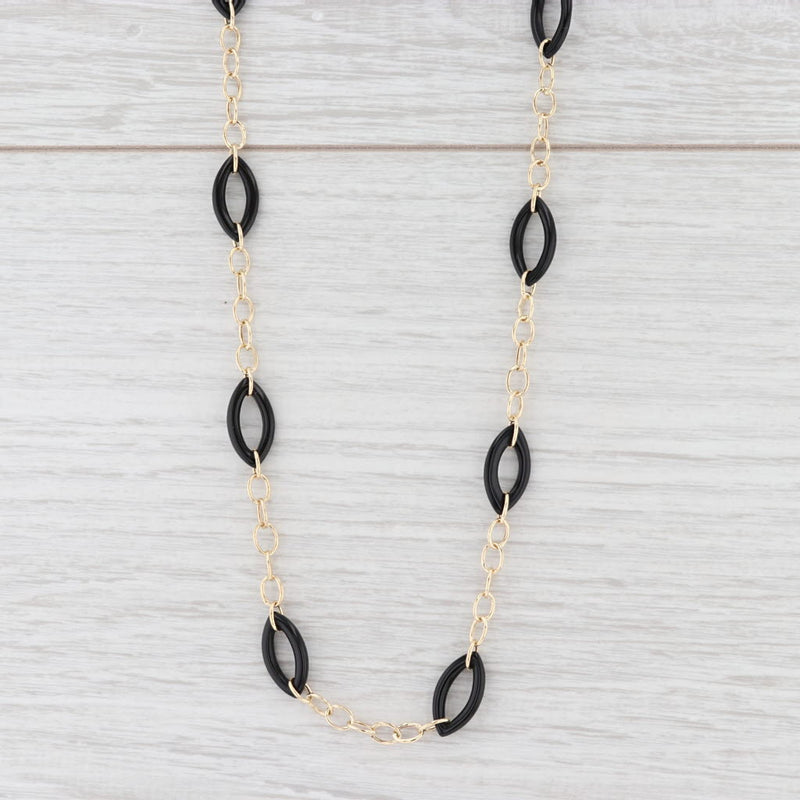 Light Gray Onyx Cable Chain Necklace 14k Yellow Gold 24.5” 9mm Adjustable