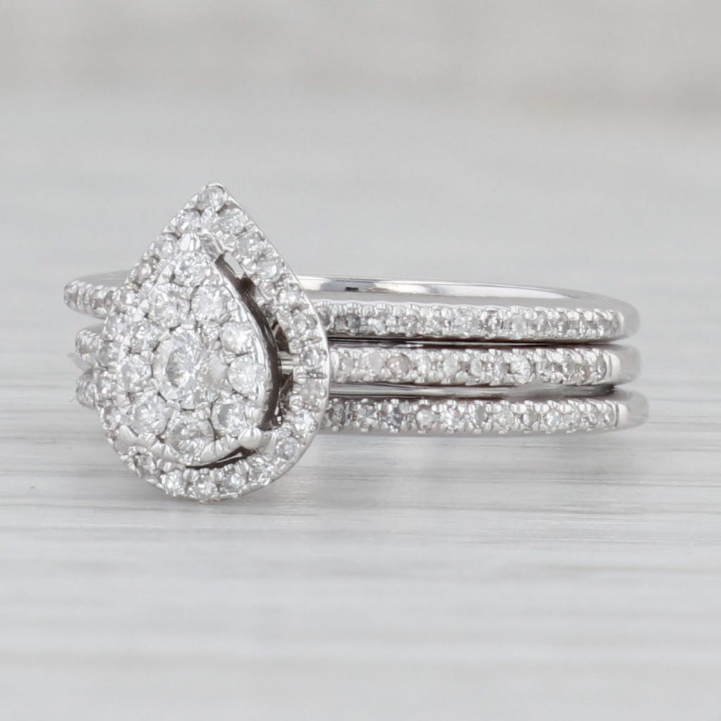 Gray 0.33ctw Diamond Teardrop Halo Engagement Ring Wedding Band Bridal Set 10k Gold