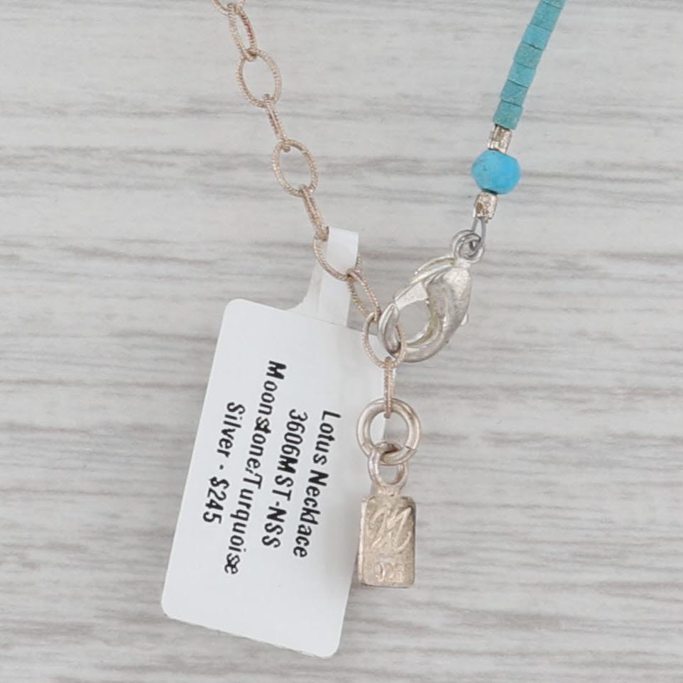 Gray New Nina Nguyen Turquoise Bead Lotus Necklace Moonstone Pendant Sterling Silver