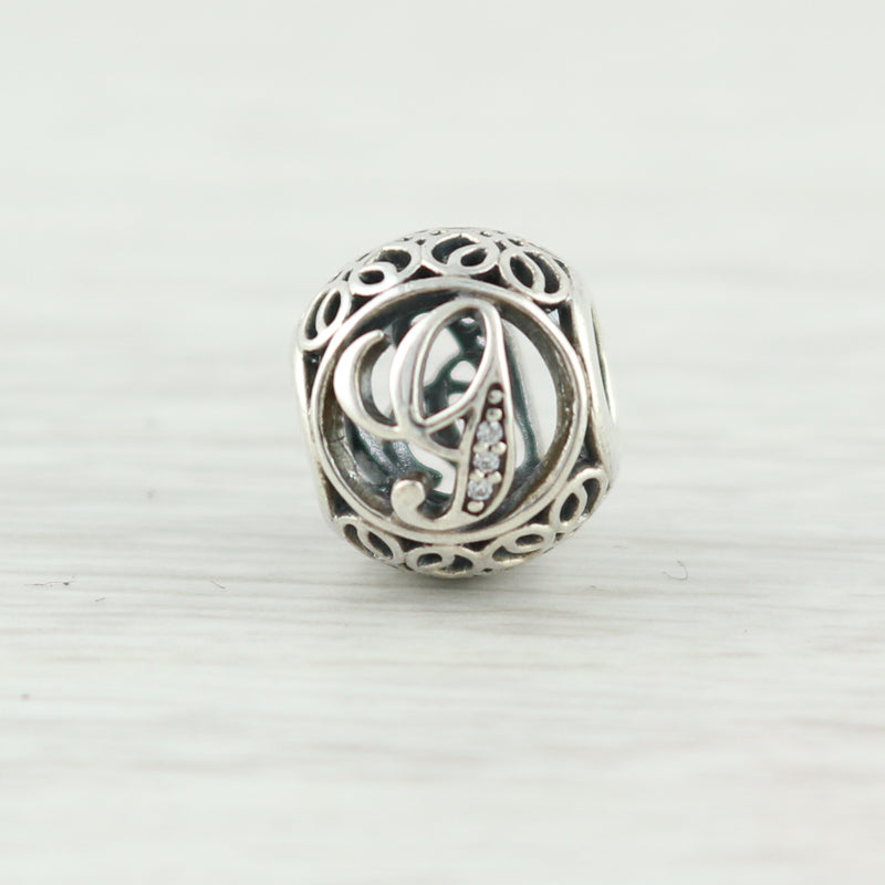 Light Gray New Authentic Pandora Vintage G Charm 791851CZ Sterling Silver Letter "G"
