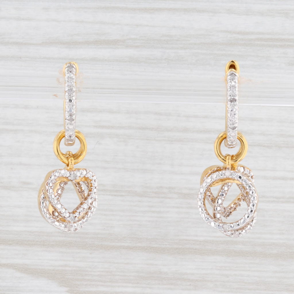 Light Gray New Diamond Hoop Charm Earrings Sterling Silver Pierced Heart Teardrop Small