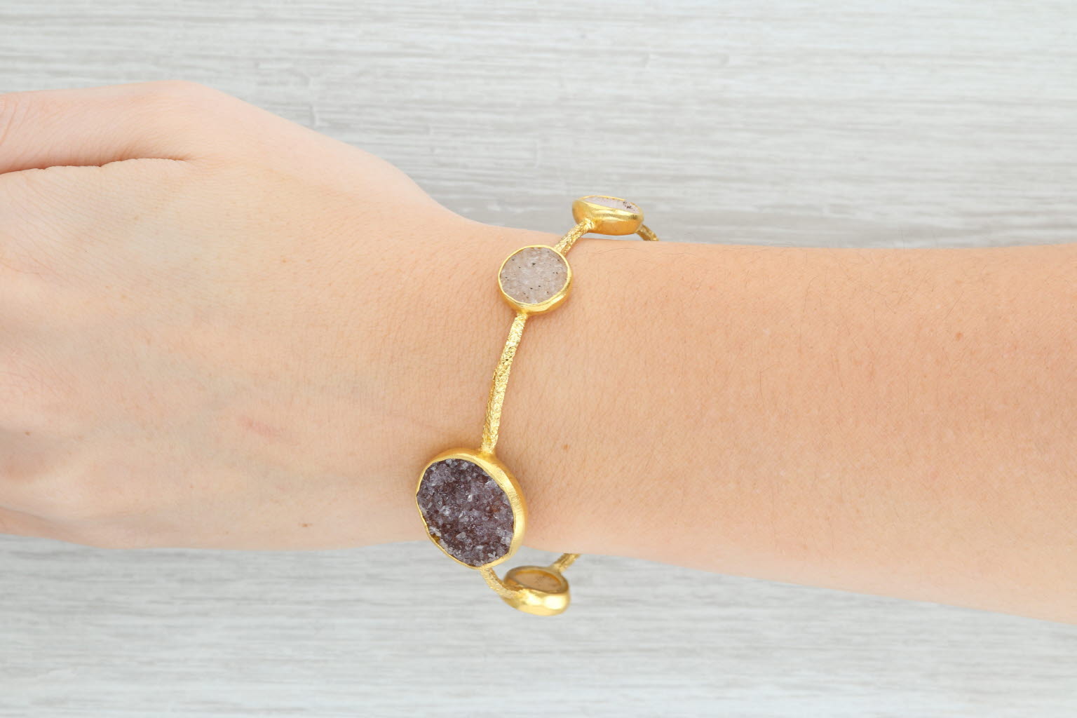 Light Gray New Nina Nguyen Bangle Bracelet Druzy Amethyst Quartz 22k Gold Vermeil Sterling