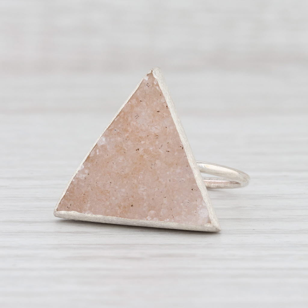 Light Gray New Nina Nguyen Trio Sand Druzy Quartz Ring Sterling Silver Size 7.25 Statement