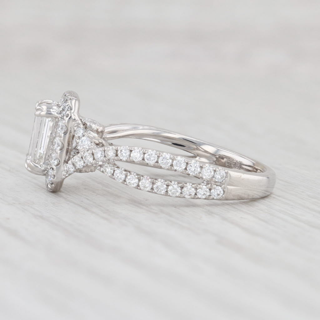 Light Gray New 1.77ctw Emerald Cut Diamond Halo Engagement Ring 14k White Gold GIA Cert