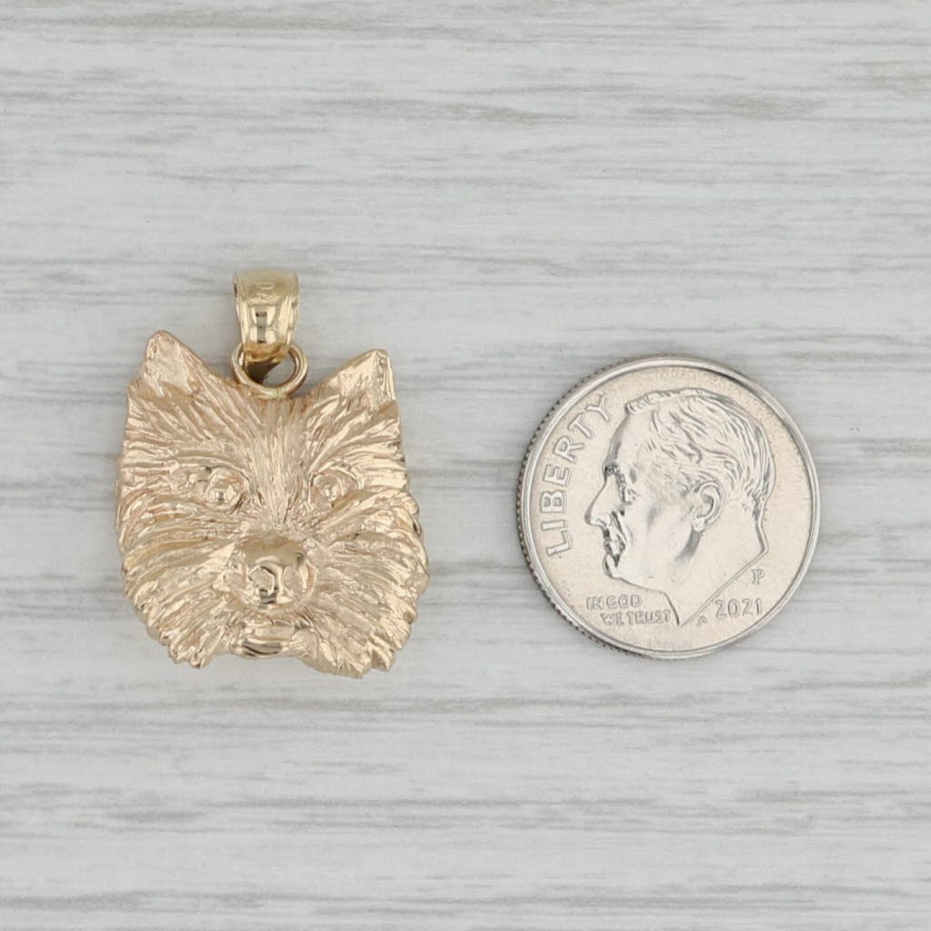 Gray Puppy Dog Face Charm 14k Yellow Gold Keepsake Gift Pendant