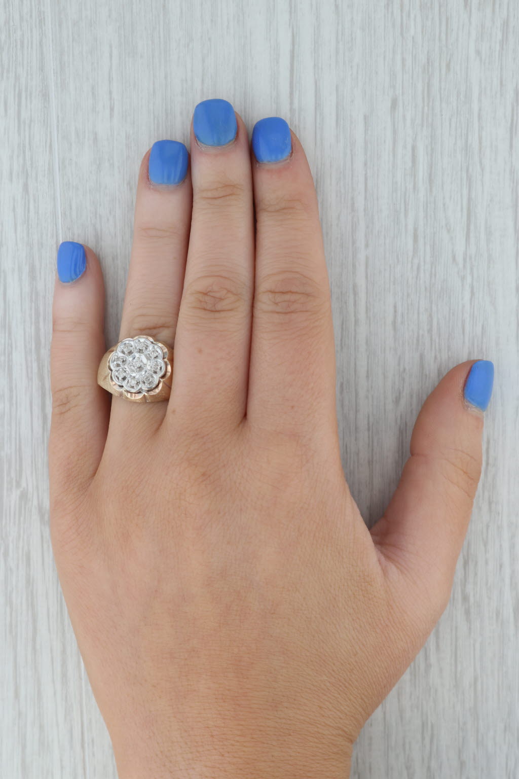 Dark Gray 0.23ctw Diamond Belcher Men's Ring 10k Gold Size 13.5 Vintage