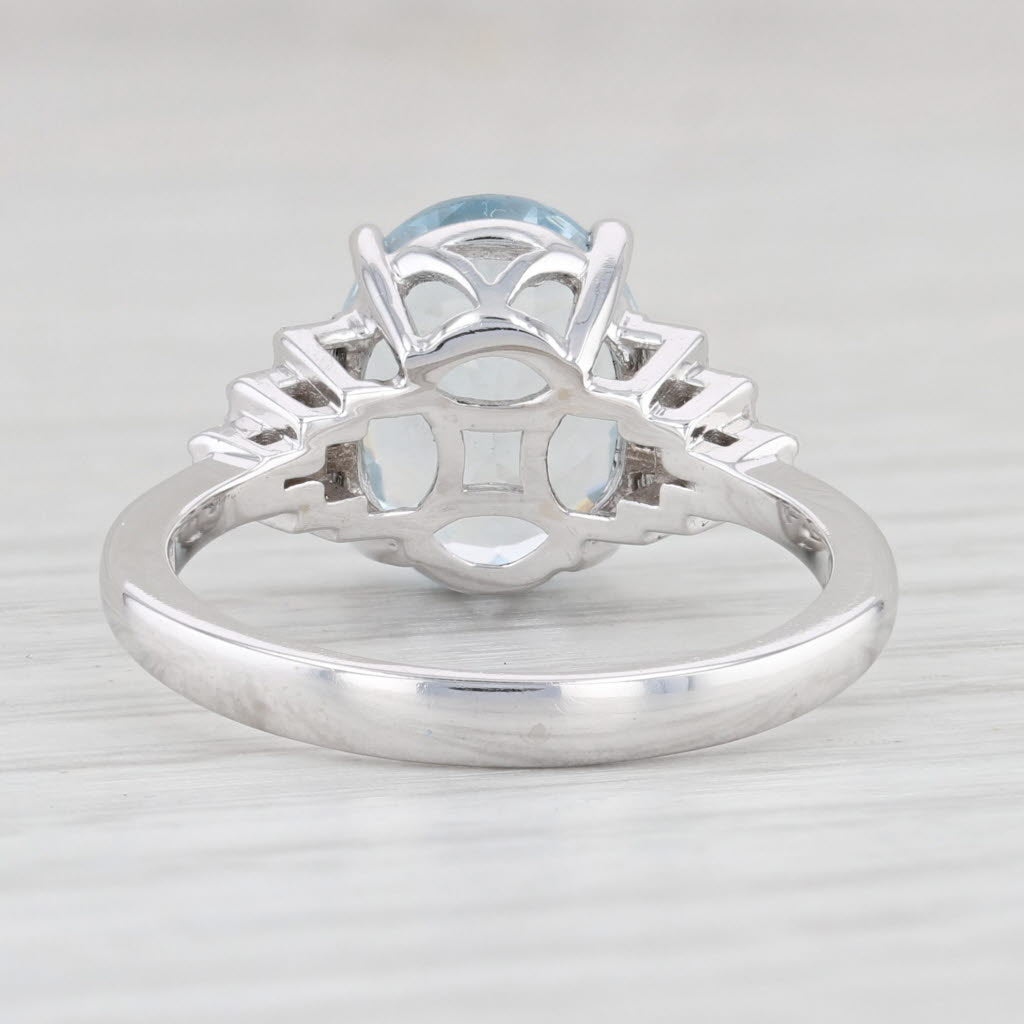 Light Gray Effy 3.36ctw Oval Aquamarine Diamond Ring 14k White Gold Size 7