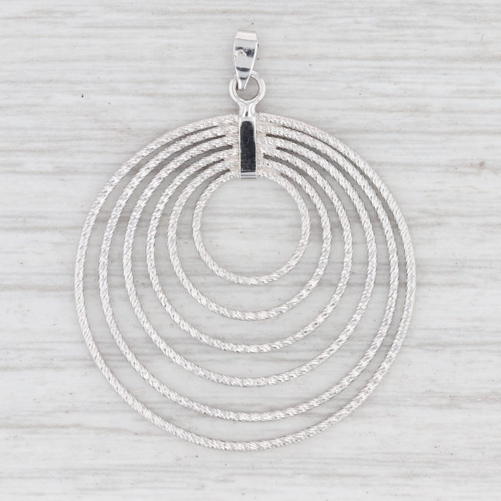 Light Gray New Circles Statement Pendant 14k White Gold 6-Ring Textured