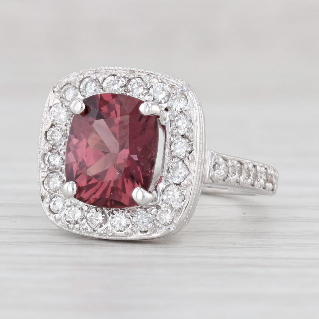 Light Gray 3.44ctw Red Burma Spinel Diamond Halo Ring 14k White Gold Size 5.5 Engagement