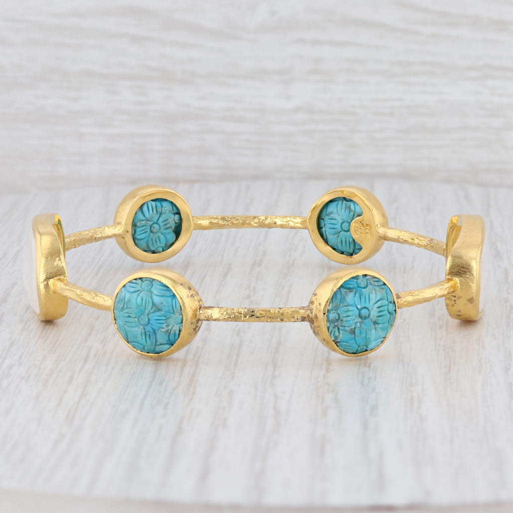 Light Gray New Nina Nguyen Turquoise Moonstone Bangle Bracelet Sterling Silver 22k Gold 8"