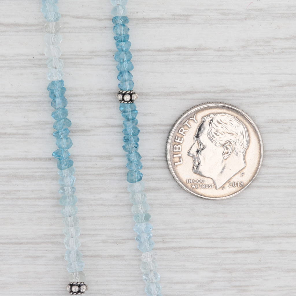 Light Gray New Nina Nguyen Blue Topaz Bead Necklace Sterling Silver 32-36" Adjustable Layer