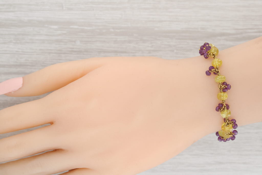 Gray Mallary Marks Yellow Purple Sapphire Bead Bracelet 22k 18k Yellow Gold 7"