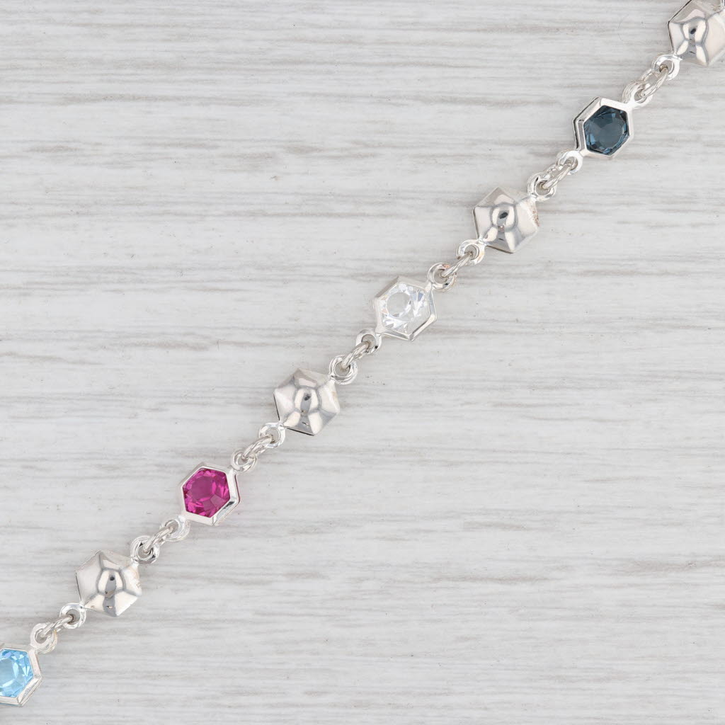 Light Gray New Multi-Color Glass Bracelet Sterling Silver 925 7" 5.6mm Chain