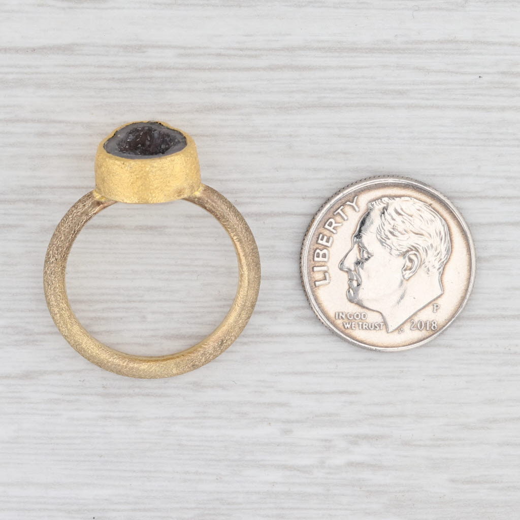 Light Gray New Nina Nguyen Black Druzy Geode Ring Sterling Silver 22k Gold Vermeil Size 7