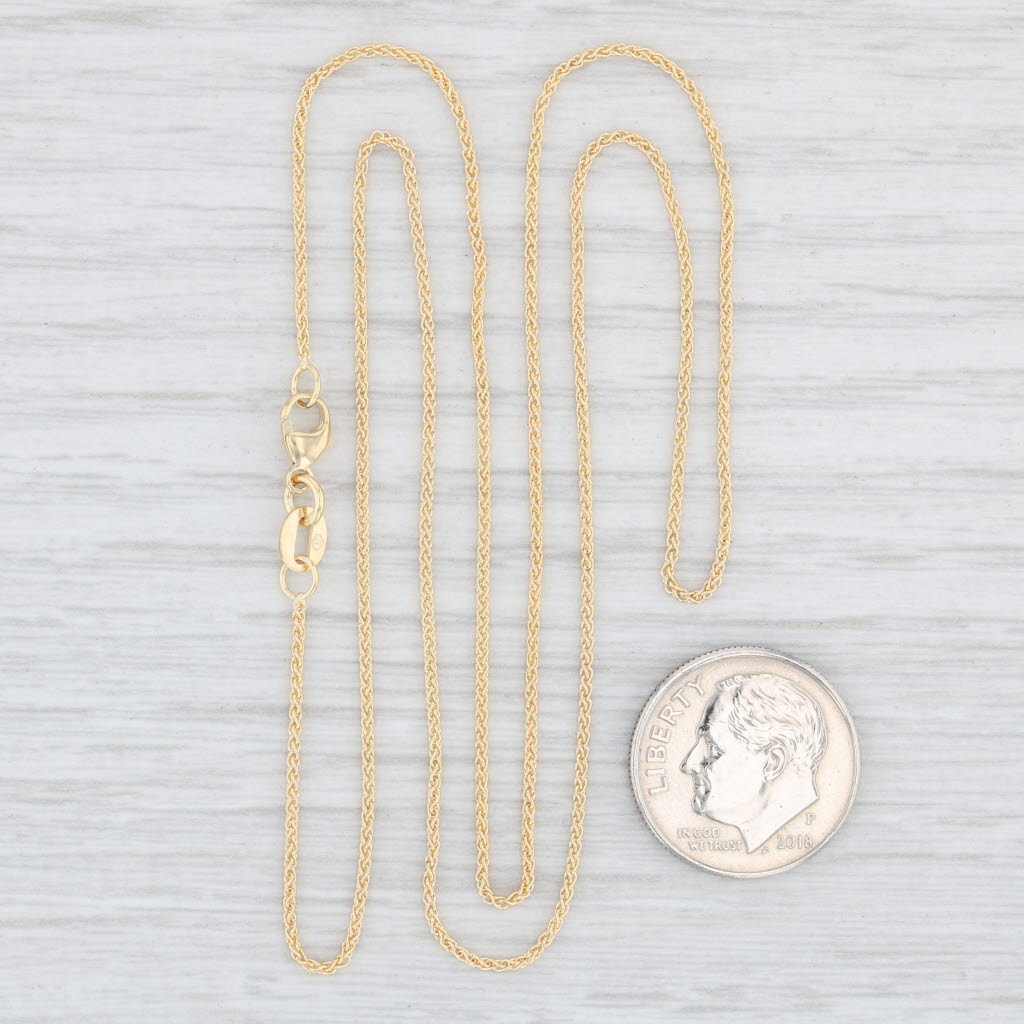Light Gray New Spiga Wheat Chain Necklace 14k Yellow Gold 16" 0.9mm Italian Lobster Clasp
