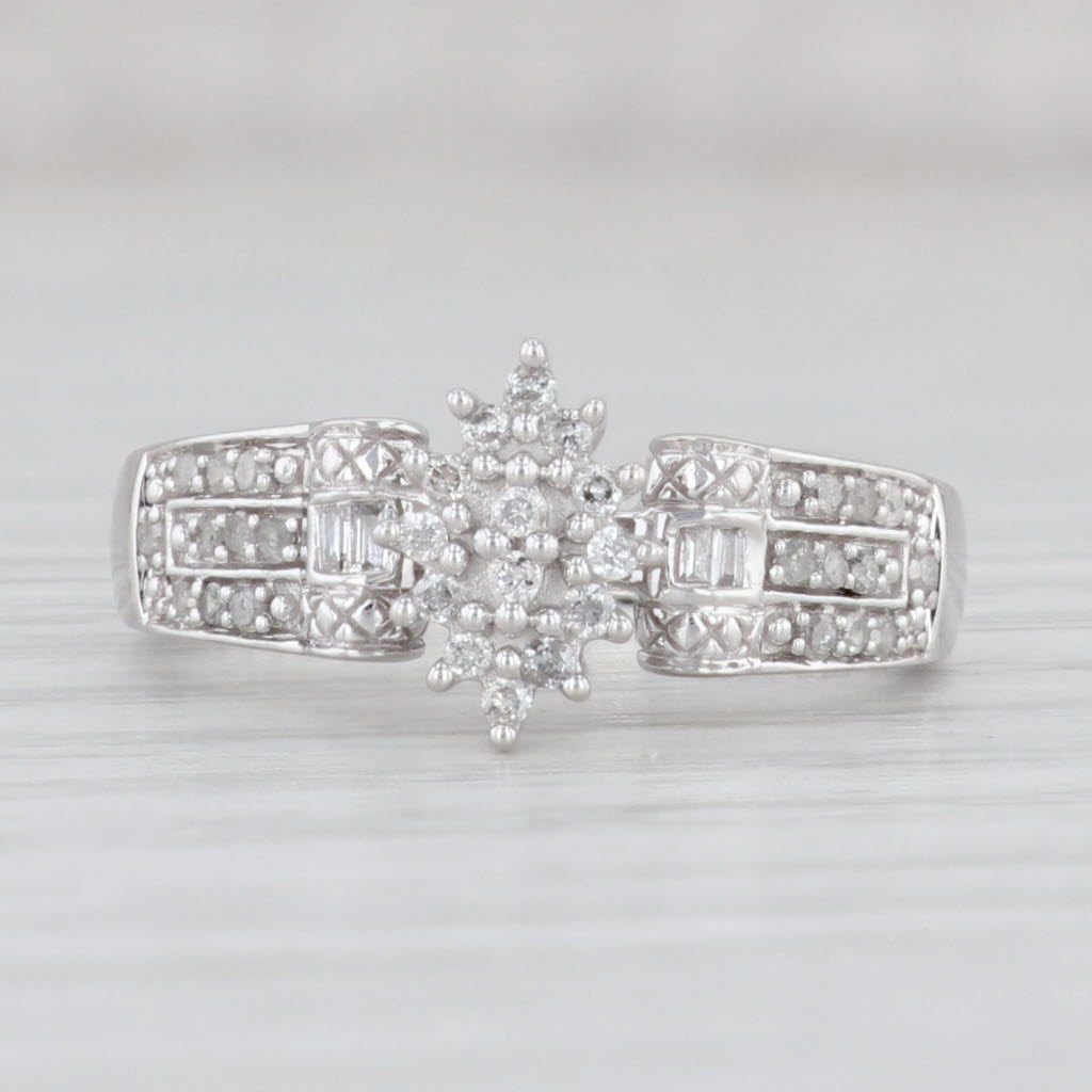 Light Gray 0.27ctw Marquise Diamond Cluster Engagement Ring 10k White Gold Size 7