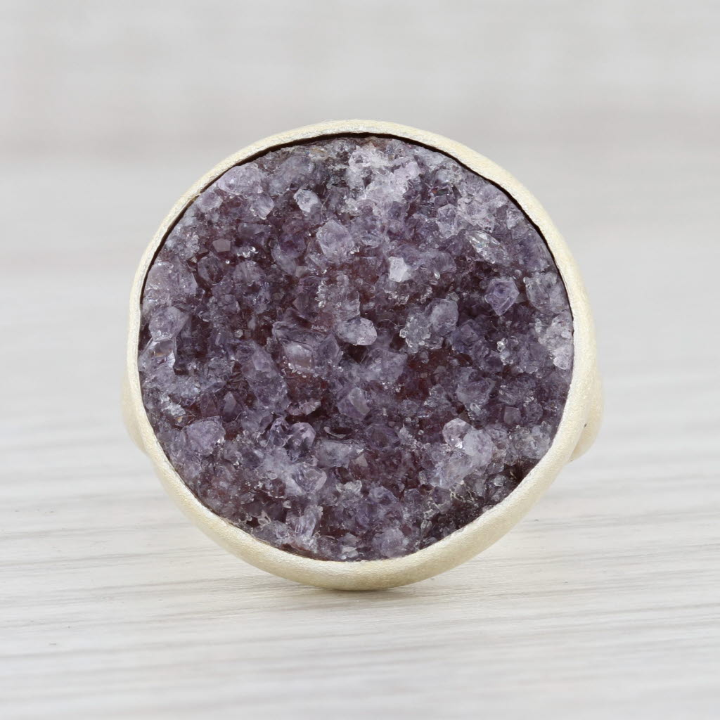 Light Gray New Nina Nguyen Statement Ring Amethyst Druzy Sterling Silver Size 7.25