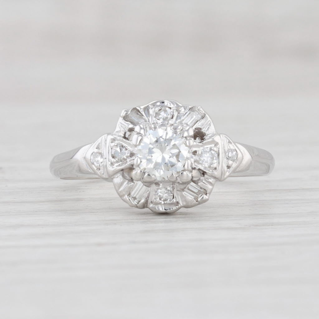 Light Gray Vintage 0.51ct Diamond Engagement Ring 14k White Gold Size 7.75