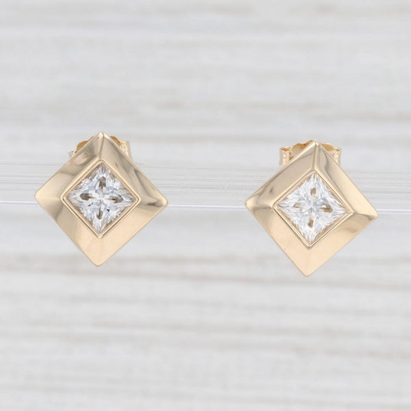 Light Gray New 1.40ctw Moissanite Stud Earrings 14k Yellow Gold Princess Solitaires