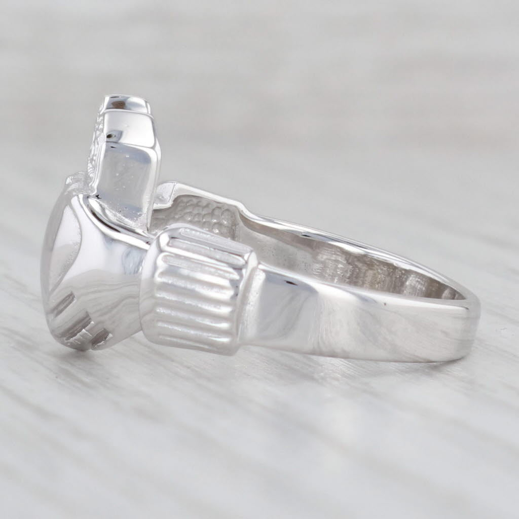 Light Gray Irish Claddagh Ring 14k White Gold Wedding Statement Stuller Size 9.25