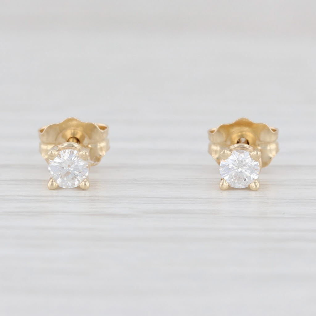 Light Gray New 0.19ctw Round Diamond Solitaire Stud Earrings 14k Yellow Gold