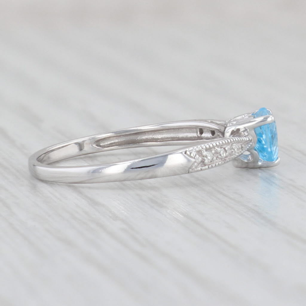 Light Gray 0.58ct Blue Topaz Heart Ring 10k White Gold Size 6.5 Diamond Accents