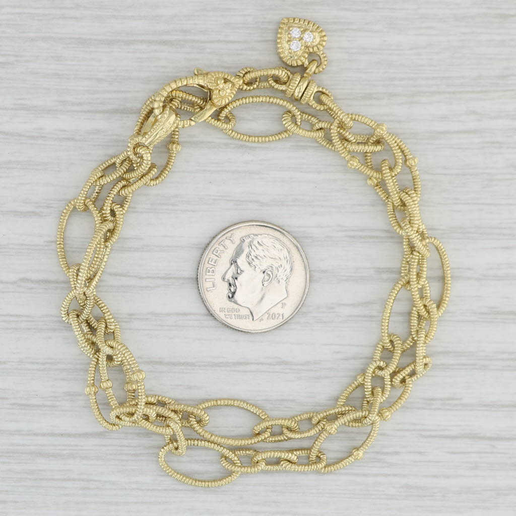 Light Gray Judith Ripka Diamond Heart Charm Cable Chain Necklace 18k Yellow Gold 16" 7.7mm