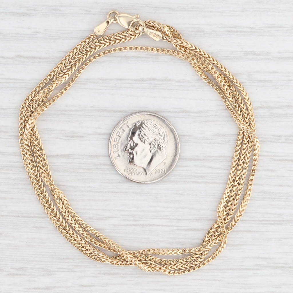 Antique White 28.5" Long Wheat Chain Necklace 14k Yellow Gold 1.4mm