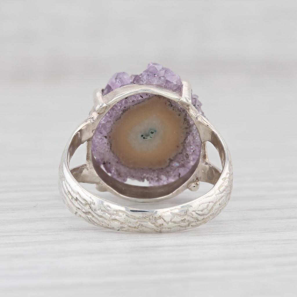 Light Gray New Nina Nguyen Amethyst Geode Slice Sterling Silver Size 7 Statement