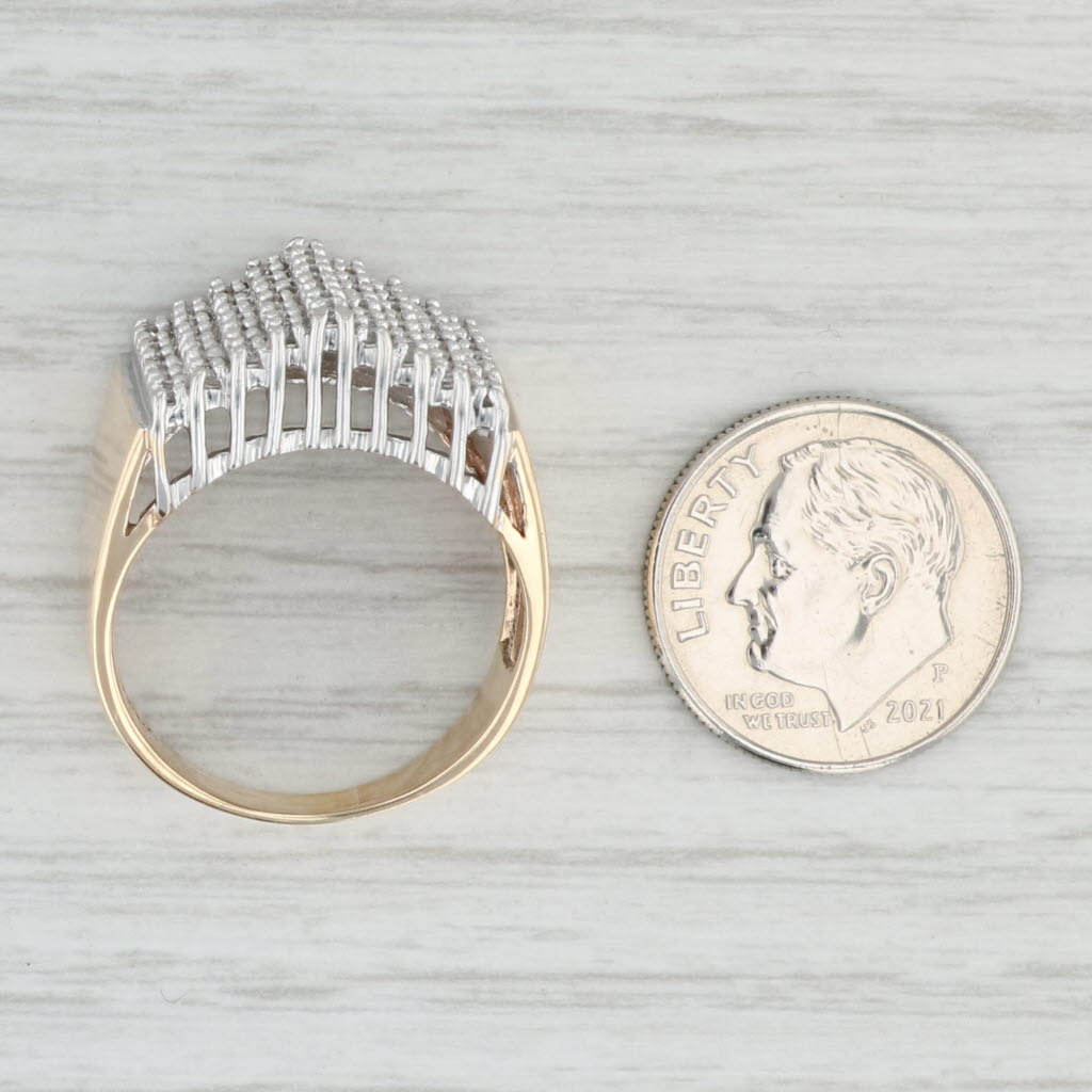 Light Gray 0.70ctw Diamond Cocktail Ring 10k White Yellow Gold Size 9.25 Tiered Pyramid