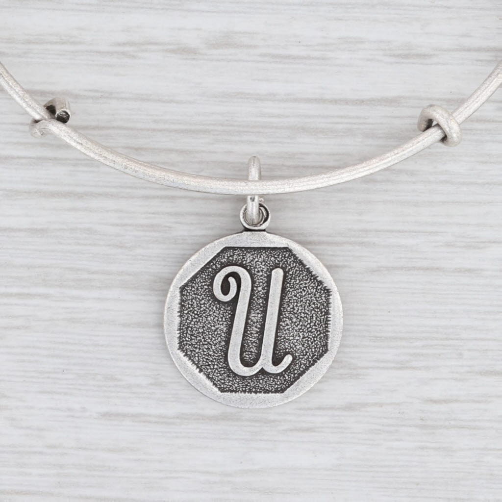 Light Gray New Alex and Ani Initial U Bangle Charm Bracelet Rafaelian Silver Expandable