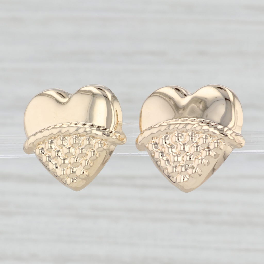 Light Gray Heart Stud Earrings 14k Yellow Gold Light Weight Pierced Studs