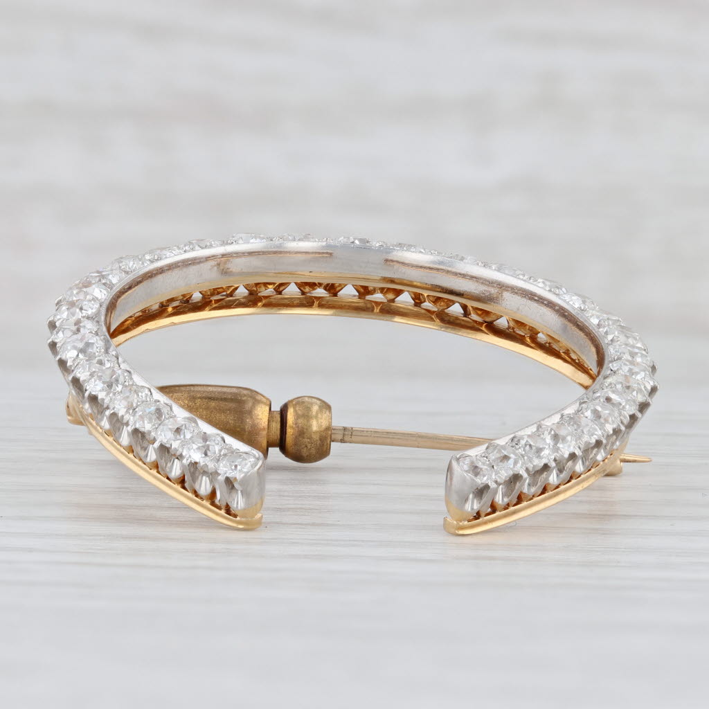 Light Gray Antique Lebolt Large Diamond Horseshoe Brooch 10k 18k Gold Platinum