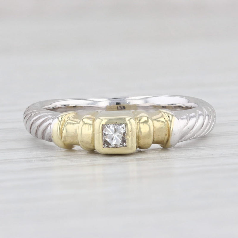 Light Gray 0.12ctw Princess Solitaire Diamond Ring 18k Yellow White Gold Sz 5.75 Engagement