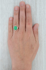 Rosy Brown Green Jadeite Jade Diamond Ring 14k White Gold Size 4 Oval Cabochon